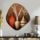 Cottage Red Vases Dried Wheat Flowers III - Asymmetric Metal Wall Art