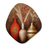 Cottage Red Vases Dried Wheat Flowers III - Asymmetric Metal Wall Art