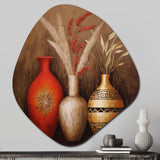 Cottage Red Vases Dried Wheat Flowers III - Asymmetric Metal Wall Art