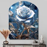 Gilded Blue Rose Shining In The Morning Light - Asymmetric Metal Wall Art