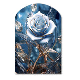 Gilded Blue Rose Shining In The Morning Light - Asymmetric Metal Wall Art