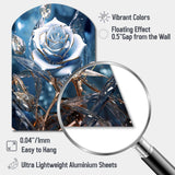 Gilded Blue Rose Shining In The Morning Light - Asymmetric Metal Wall Art