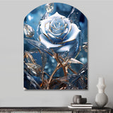 Gilded Blue Rose Shining In The Morning Light - Asymmetric Metal Wall Art