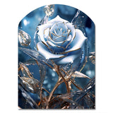 Gilded Blue Rose Shining In The Morning Light - Asymmetric Metal Wall Art