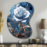 Gilded Blue Rose Shining In The Morning Light - Asymmetric Metal Wall Art