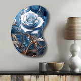 Gilded Blue Rose Shining In The Morning Light - Asymmetric Metal Wall Art