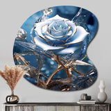 Gilded Blue Rose Shining In The Morning Light - Asymmetric Metal Wall Art