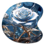 Gilded Blue Rose Shining In The Morning Light - Asymmetric Metal Wall Art