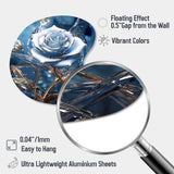 Gilded Blue Rose Shining In The Morning Light - Asymmetric Metal Wall Art