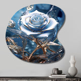 Gilded Blue Rose Shining In The Morning Light - Asymmetric Metal Wall Art