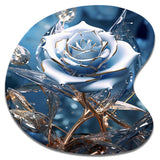 Gilded Blue Rose Shining In The Morning Light - Asymmetric Metal Wall Art