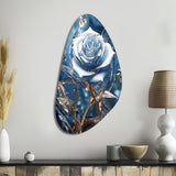 Gilded Blue Rose Shining In The Morning Light - Asymmetric Metal Wall Art