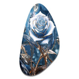 Gilded Blue Rose Shining In The Morning Light - Asymmetric Metal Wall Art