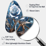 Gilded Blue Rose Shining In The Morning Light - Asymmetric Metal Wall Art