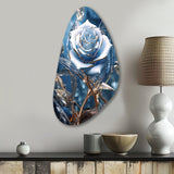 Gilded Blue Rose Shining In The Morning Light - Asymmetric Metal Wall Art