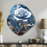 Gilded Blue Rose Shining In The Morning Light - Asymmetric Metal Wall Art