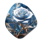 Gilded Blue Rose Shining In The Morning Light - Asymmetric Metal Wall Art