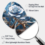 Gilded Blue Rose Shining In The Morning Light - Asymmetric Metal Wall Art