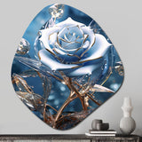 Gilded Blue Rose Shining In The Morning Light - Asymmetric Metal Wall Art