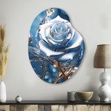 Gilded Blue Rose Shining In The Morning Light - Asymmetric Metal Wall Art