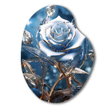 Gilded Blue Rose Shining In The Morning Light - Asymmetric Metal Wall Art