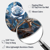 Gilded Blue Rose Shining In The Morning Light - Asymmetric Metal Wall Art