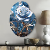 Gilded Blue Rose Shining In The Morning Light - Asymmetric Metal Wall Art