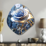 Gilded Blue Rose Shining In The Morning Light I - Asymmetric Metal Wall Art