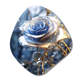 Gilded Blue Rose Shining In The Morning Light I - Asymmetric Metal Wall Art