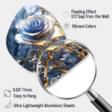 Gilded Blue Rose Shining In The Morning Light I - Asymmetric Metal Wall Art