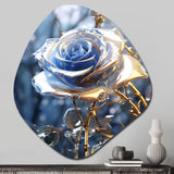 Gilded Blue Rose Shining In The Morning Light I - Asymmetric Metal Wall Art