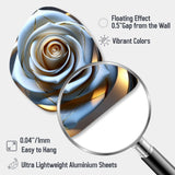 Exquiste White Rose With Gilded Glam Petals I - Asymmetric Metal Wall Art