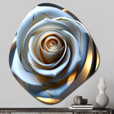 Exquiste White Rose With Gilded Glam Petals I - Asymmetric Metal Wall Art