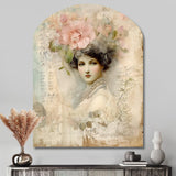 Victorian Lady Pink Roses Rustic Vintage - Asymmetric Metal Wall Art