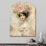 Victorian Lady Pink Roses Rustic Vintage - Asymmetric Metal Wall Art