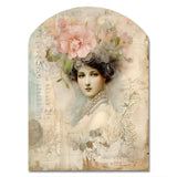 Victorian Lady Pink Roses Rustic Vintage - Asymmetric Metal Wall Art