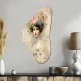 Victorian Lady Pink Roses Rustic Vintage - Asymmetric Metal Wall Art