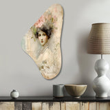 Victorian Lady Pink Roses Rustic Vintage - Asymmetric Metal Wall Art