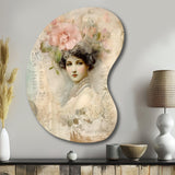 Victorian Lady Pink Roses Rustic Vintage - Asymmetric Metal Wall Art