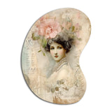 Victorian Lady Pink Roses Rustic Vintage - Asymmetric Metal Wall Art