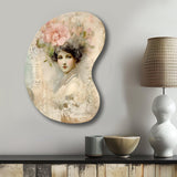 Victorian Lady Pink Roses Rustic Vintage - Asymmetric Metal Wall Art