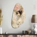 Victorian Lady Pink Roses Rustic Vintage - Asymmetric Metal Wall Art