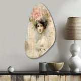 Victorian Lady Pink Roses Rustic Vintage - Asymmetric Metal Wall Art