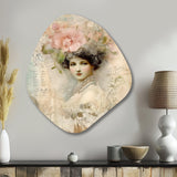 Victorian Lady Pink Roses Rustic Vintage - Asymmetric Metal Wall Art