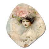 Victorian Lady Pink Roses Rustic Vintage - Asymmetric Metal Wall Art