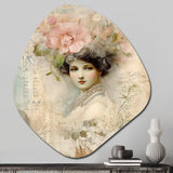 Victorian Lady Pink Roses Rustic Vintage - Asymmetric Metal Wall Art