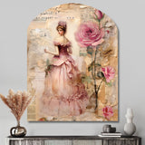 Victorian Lady Pink Roses Rustic Vintage I - Asymmetric Metal Wall Art