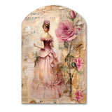 Victorian Lady Pink Roses Rustic Vintage I - Asymmetric Metal Wall Art