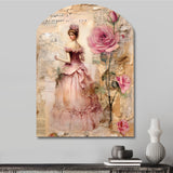 Victorian Lady Pink Roses Rustic Vintage I - Asymmetric Metal Wall Art