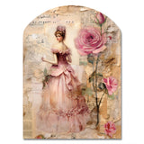 Victorian Lady Pink Roses Rustic Vintage I - Asymmetric Metal Wall Art